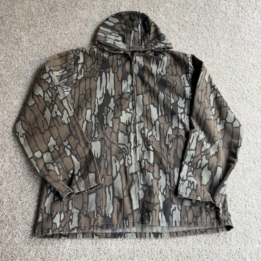 Vintage Johnson Garment Jacket Mens Medium Trebark Camo Hooded Anorak Hunting